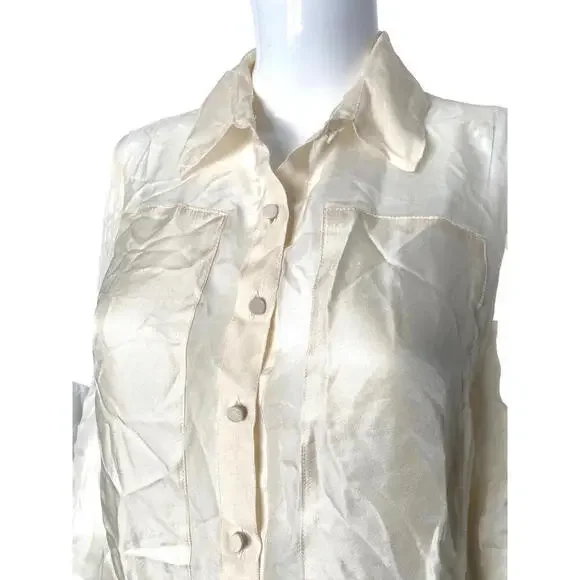 Elizabeth And James S/M Sheer Cream Long Sleeves Silk Blouse Top Tunic Small - Picture 2 of 9